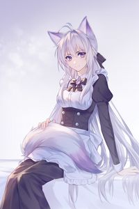 Preview wallpaper girl, fox, ears, maid, anime, art, purple