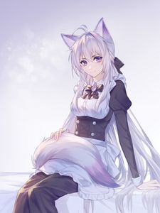 Preview wallpaper girl, fox, ears, maid, anime, art, purple