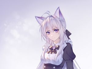 Preview wallpaper girl, fox, ears, maid, anime, art, purple