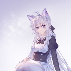 Preview wallpaper girl, fox, ears, maid, anime, art, purple