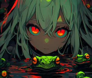 Preview wallpaper girl, frogs, swamp, anime