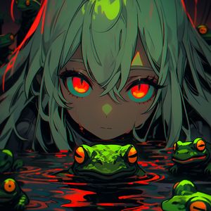 Preview wallpaper girl, frogs, swamp, anime