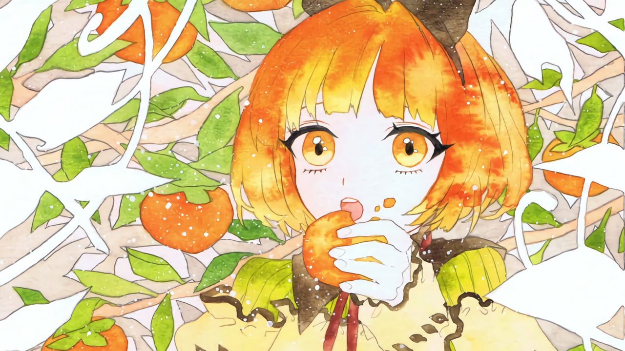 Wallpaper girl, fruit, watercolor, anime