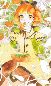 Preview wallpaper girl, fruit, watercolor, anime