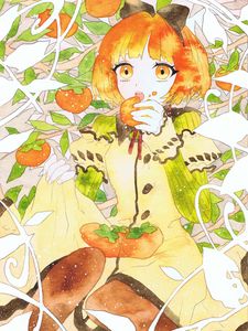 Preview wallpaper girl, fruit, watercolor, anime