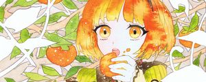 Preview wallpaper girl, fruit, watercolor, anime