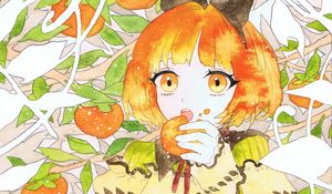 Preview wallpaper girl, fruit, watercolor, anime