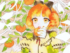 Preview wallpaper girl, fruit, watercolor, anime