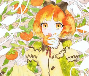 Preview wallpaper girl, fruit, watercolor, anime