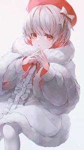 Preview wallpaper girl, fur coat, gesture, glance, anime