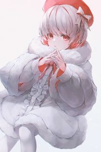Preview wallpaper girl, fur coat, gesture, glance, anime