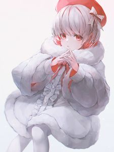 Preview wallpaper girl, fur coat, gesture, glance, anime