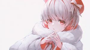 Preview wallpaper girl, fur coat, gesture, glance, anime