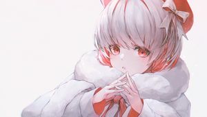 Preview wallpaper girl, fur coat, gesture, glance, anime