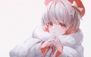 Preview wallpaper girl, fur coat, gesture, glance, anime