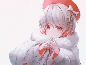 Preview wallpaper girl, fur coat, gesture, glance, anime