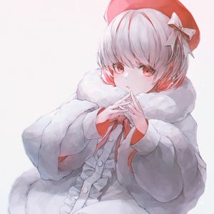 Preview wallpaper girl, fur coat, gesture, glance, anime