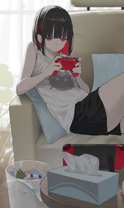 Preview wallpaper girl, gamepad, gamer, sofa, art, anime