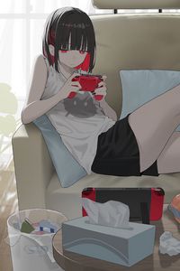 Preview wallpaper girl, gamepad, gamer, sofa, art, anime