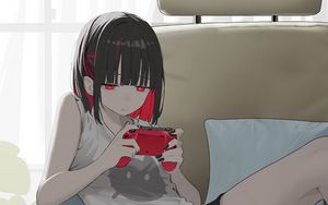 Preview wallpaper girl, gamepad, gamer, sofa, art, anime