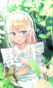 Preview wallpaper girl, garden, leaves, anime