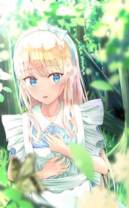 Preview wallpaper girl, garden, leaves, anime