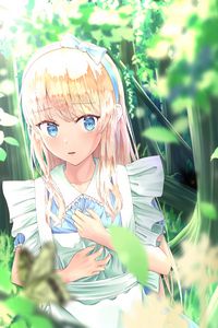 Preview wallpaper girl, garden, leaves, anime