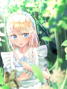 Preview wallpaper girl, garden, leaves, anime