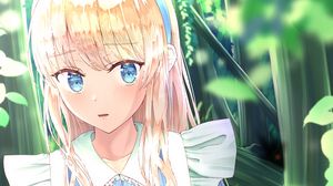 Preview wallpaper girl, garden, leaves, anime