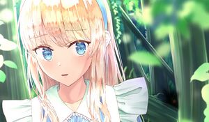 Preview wallpaper girl, garden, leaves, anime