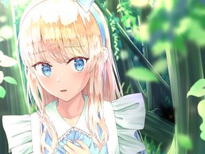 Preview wallpaper girl, garden, leaves, anime