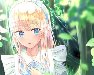 Preview wallpaper girl, garden, leaves, anime