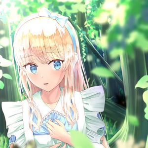 Preview wallpaper girl, garden, leaves, anime