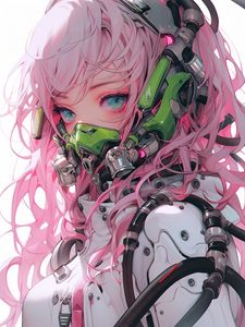 Preview wallpaper girl, gas mask, space suit, anime