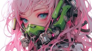 Preview wallpaper girl, gas mask, space suit, anime