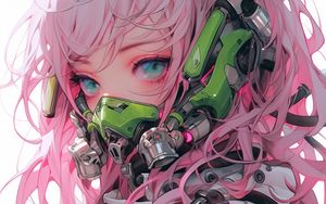 Preview wallpaper girl, gas mask, space suit, anime