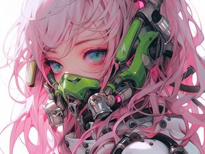 Preview wallpaper girl, gas mask, space suit, anime