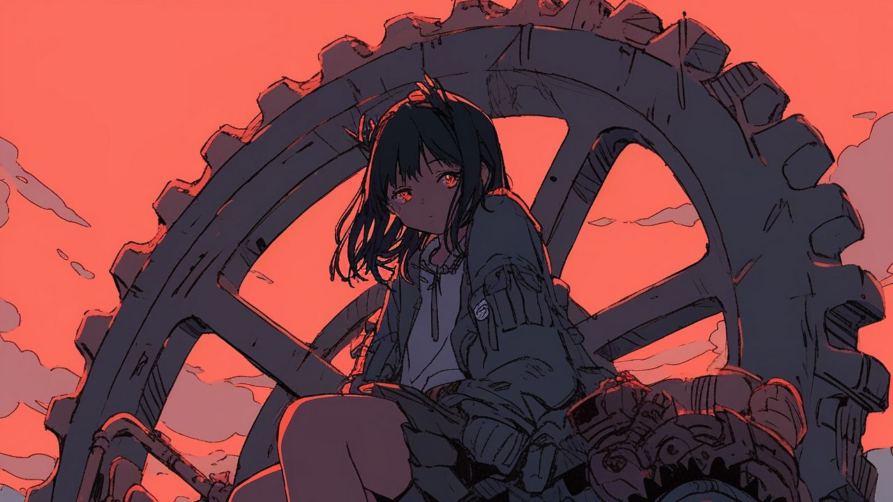 Wallpaper girl, gears, boots, wheel, art, anime