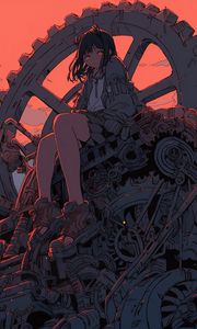 Preview wallpaper girl, gears, boots, wheel, art, anime