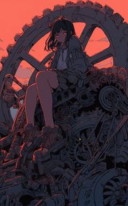 Preview wallpaper girl, gears, boots, wheel, art, anime