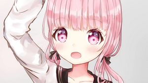Preview wallpaper girl, gesture, anime, art, pink
