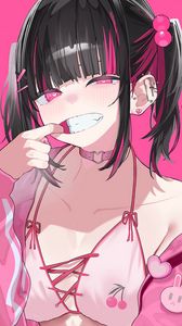 Preview wallpaper girl, gesture, art, anime, pink