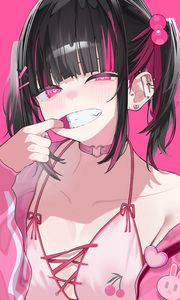 Preview wallpaper girl, gesture, art, anime, pink