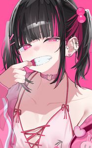 Preview wallpaper girl, gesture, art, anime, pink