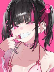 Preview wallpaper girl, gesture, art, anime, pink