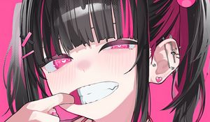 Preview wallpaper girl, gesture, art, anime, pink