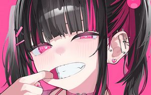 Preview wallpaper girl, gesture, art, anime, pink