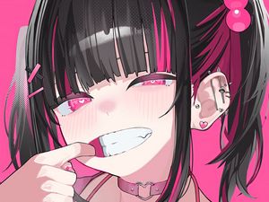 Preview wallpaper girl, gesture, art, anime, pink