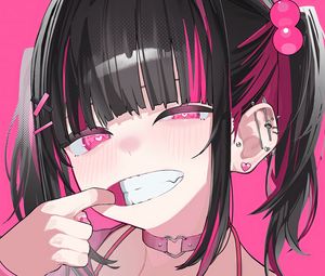 Preview wallpaper girl, gesture, art, anime, pink