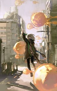 Preview wallpaper girl, gesture, bubbles, anime, art
